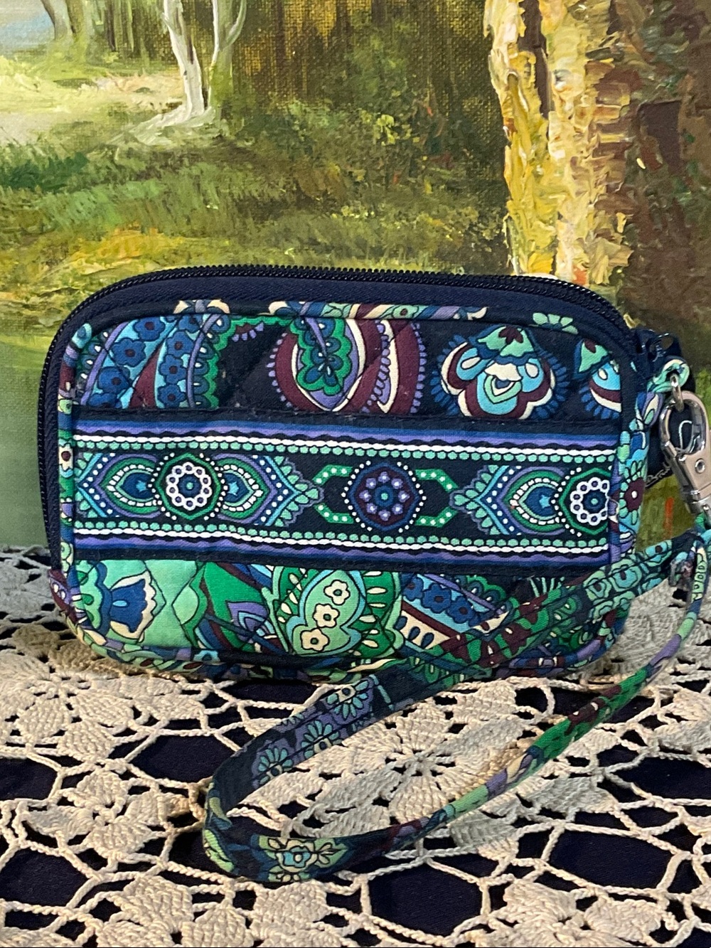 Vera Bradley Teal, Navy & Green Quilted Wristlet